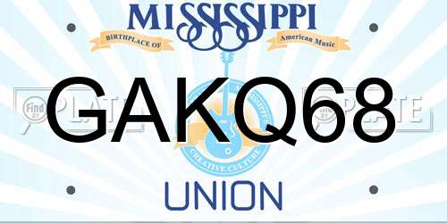 GAKQ68 Mississippi License Plate