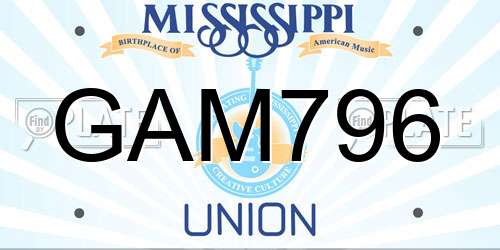 GAM796 Mississippi License Plate