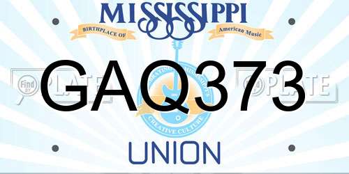 GAQ373 Mississippi License Plate