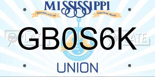 GB0S6K Mississippi License Plate