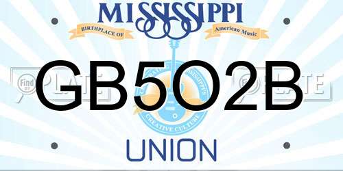 GB5O2B Mississippi License Plate