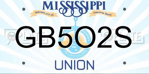 GB5O2S Mississippi License Plate