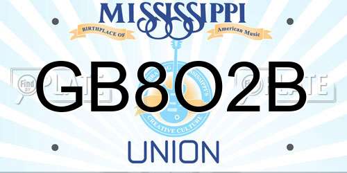 GB8O2B Mississippi License Plate