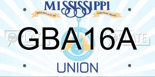 GBA16A Mississippi License Plate