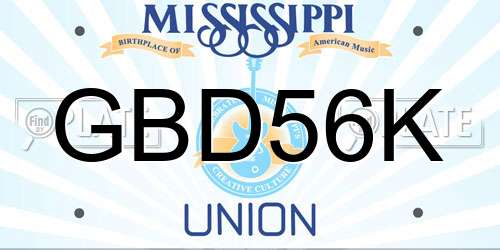 GBD56K Mississippi License Plate
