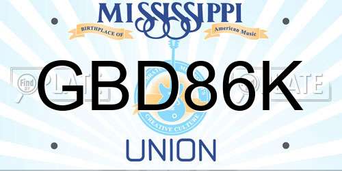 GBD86K Mississippi License Plate