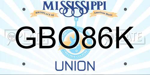 GBO86K Mississippi License Plate