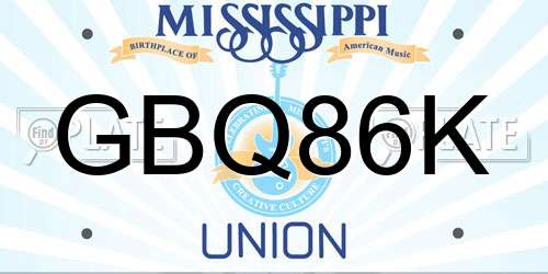 GBQ86K Mississippi License Plate