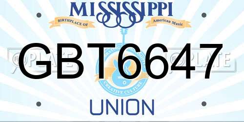 GBT6647 Mississippi License Plate