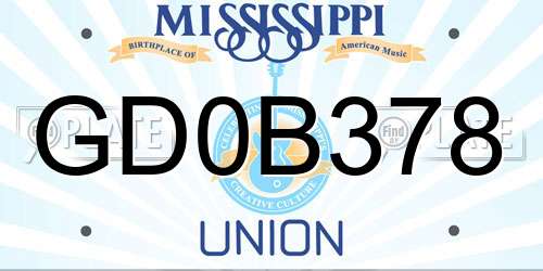 GD0B378 Mississippi License Plate