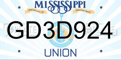 GD3D924 Mississippi License Plate