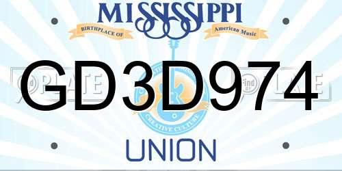 GD3D974 Mississippi License Plate