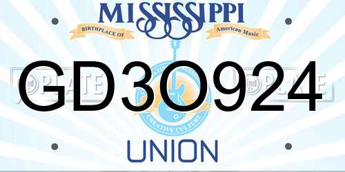 GD3O924 Mississippi License Plate