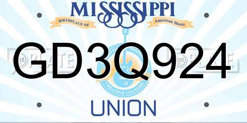 GD3Q924 Mississippi License Plate