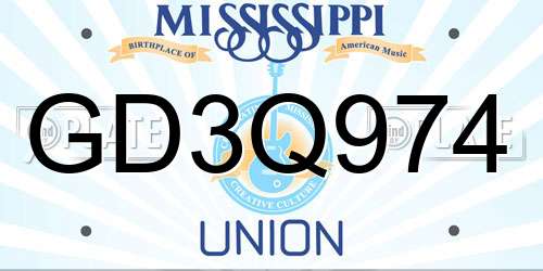 GD3Q974 Mississippi License Plate