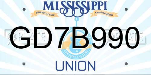 GD7B990 Mississippi License Plate