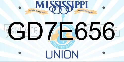GD7E656 Mississippi License Plate