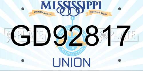 GD92817 Mississippi License Plate