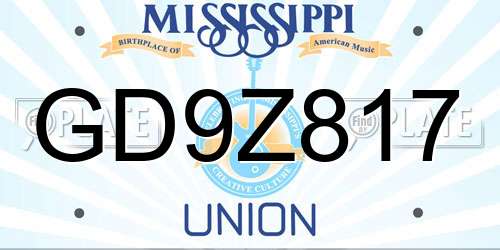 GD9Z817 Mississippi License Plate