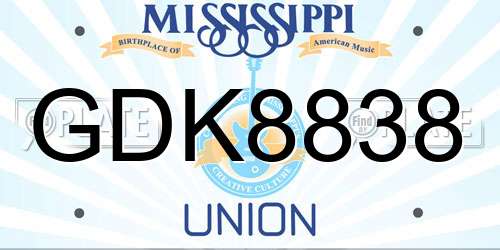 GDK8838 Mississippi License Plate