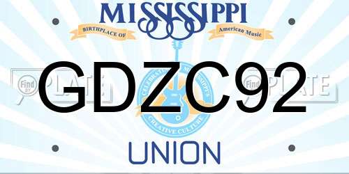 GDZC92 Mississippi License Plate