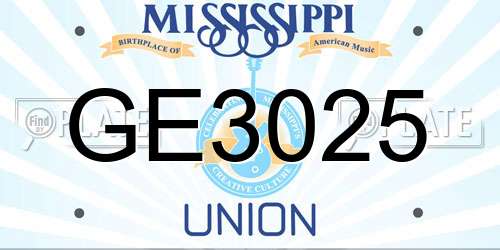 GE3025 Mississippi License Plate