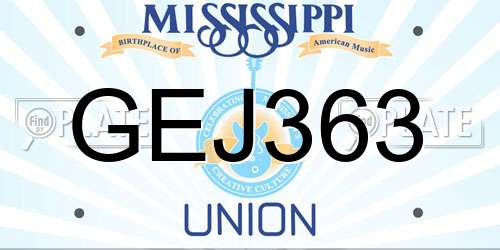 GEJ363 Mississippi License Plate