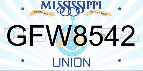 GFW8542 Mississippi License Plate