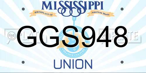 GGS948 Mississippi License Plate