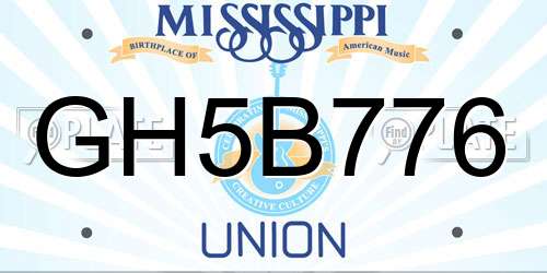 GH5B776 Mississippi License Plate