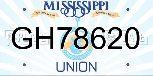 GH78620 Mississippi License Plate