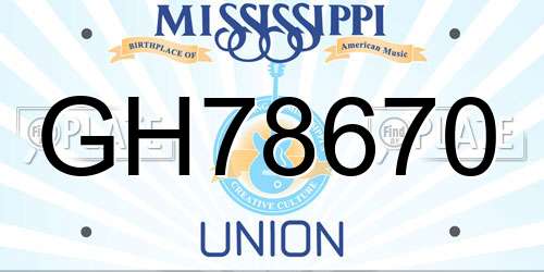 GH78670 Mississippi License Plate