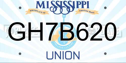 GH7B620 Mississippi License Plate