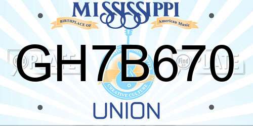 GH7B670 Mississippi License Plate