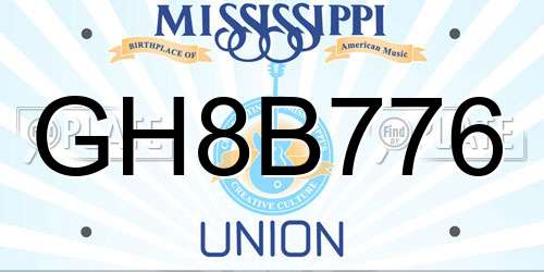 GH8B776 Mississippi License Plate
