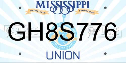 GH8S776 Mississippi License Plate