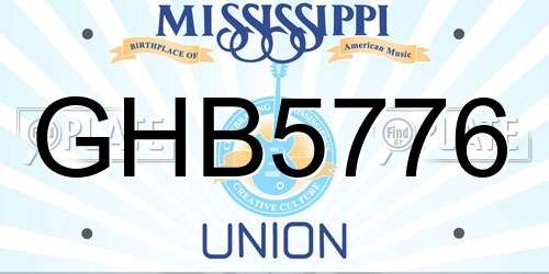 GHB5776 Mississippi License Plate