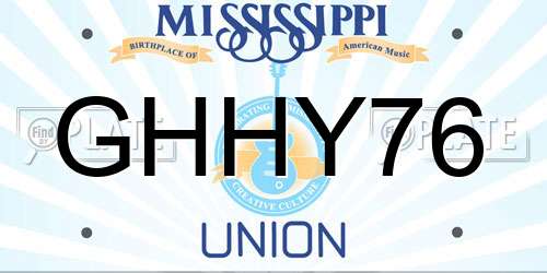 GHHY76 Mississippi License Plate
