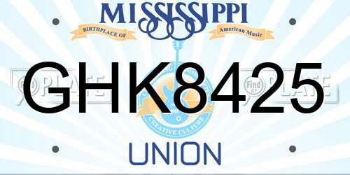 GHK8425 Mississippi License Plate