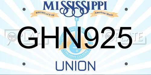 GHN925 Mississippi License Plate