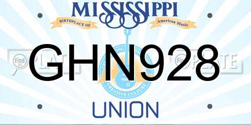 GHN928 Mississippi License Plate