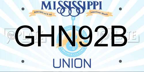 GHN92B Mississippi License Plate