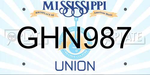 GHN987 Mississippi License Plate