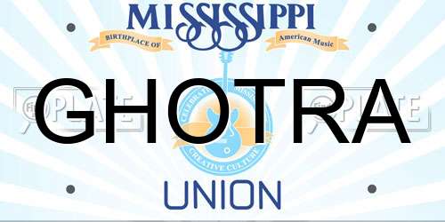 GHOTRA Mississippi License Plate