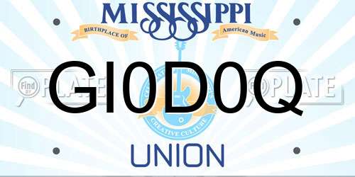 GI0D0Q Mississippi License Plate