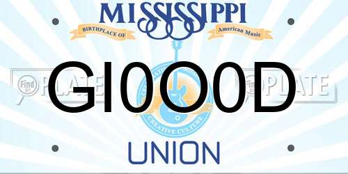 GI0O0D Mississippi License Plate