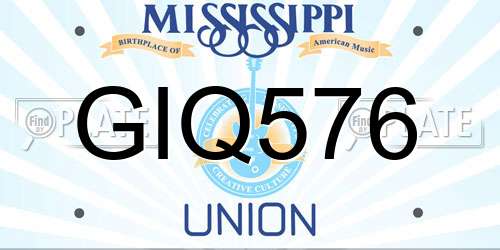 GIQ576 Mississippi License Plate