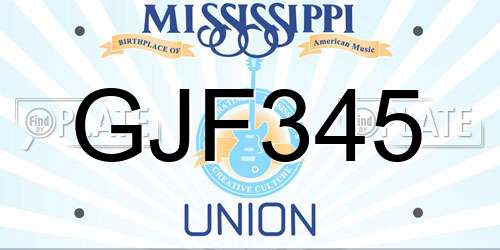 GJF345 Mississippi License Plate