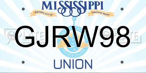 GJRW98 Mississippi License Plate