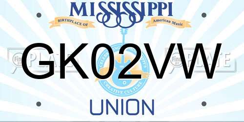 GK02VW Mississippi License Plate